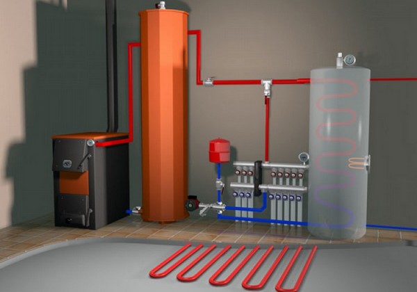 Схема підключення газового котла, бойлера та теплої підлоги